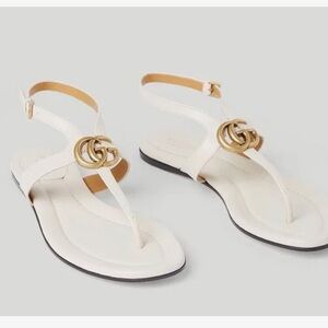 GUCCI Marmont GG Leather Sandals Thong Mystic White Sz 39, US 9